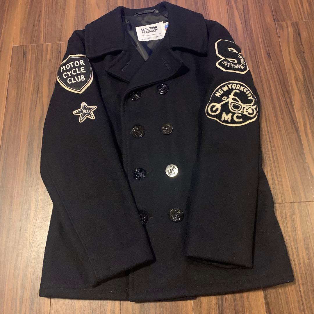 SCHOTT740 ウールダブルピーコート　ブラック 40カスタムワッペン