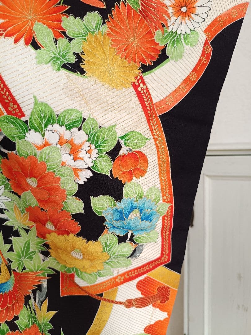 専用です☆アンティーク黒色に鮮やかな模様の着物に作り帯