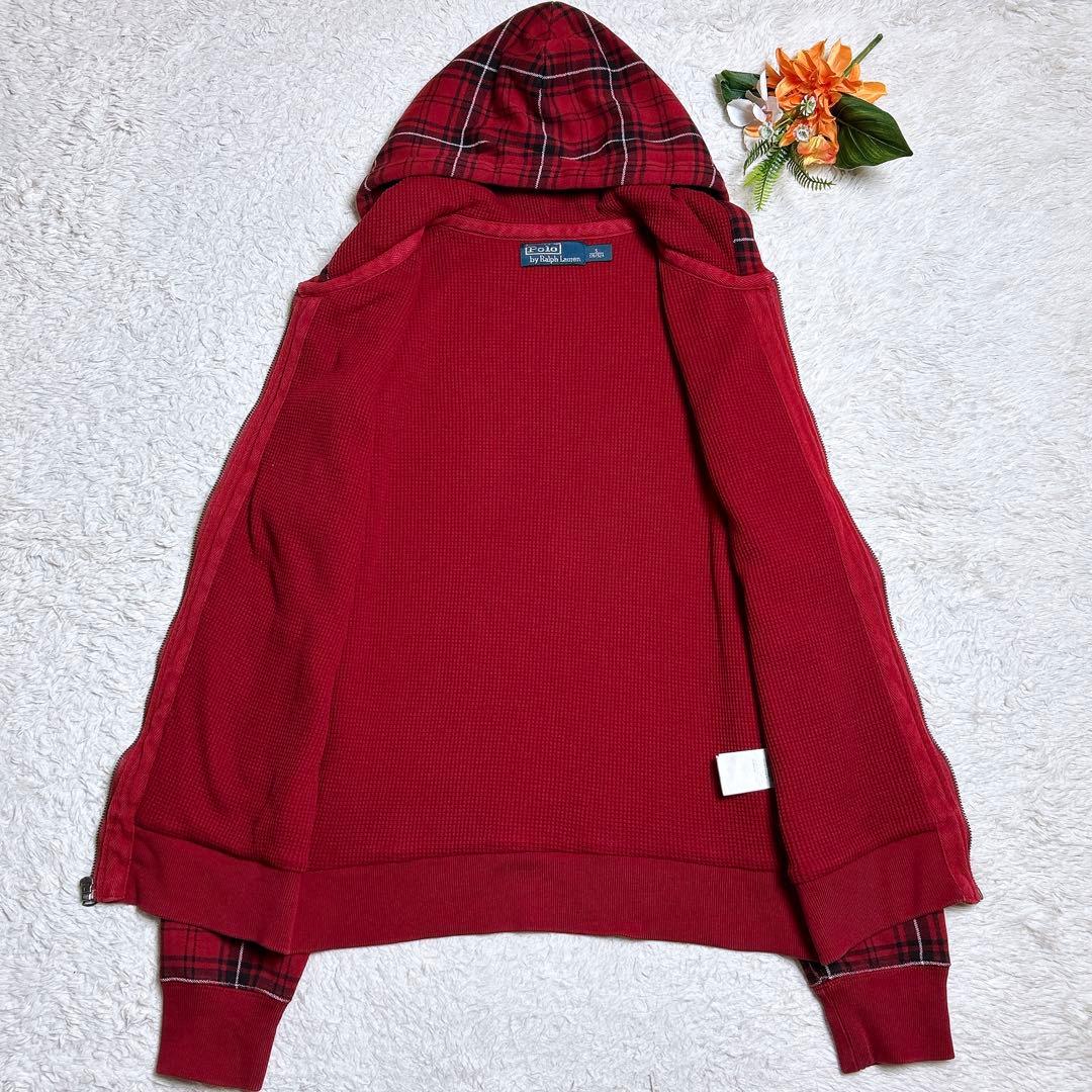 美品/ポロバイラルフローレン　チェックジップアップパーカー　ポニー刺繍　裏起毛