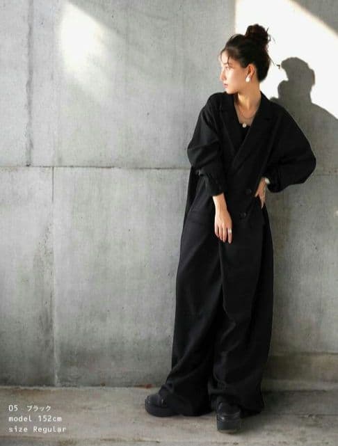 ダブルボタン オールインワン レディース ボトムス　ブラック