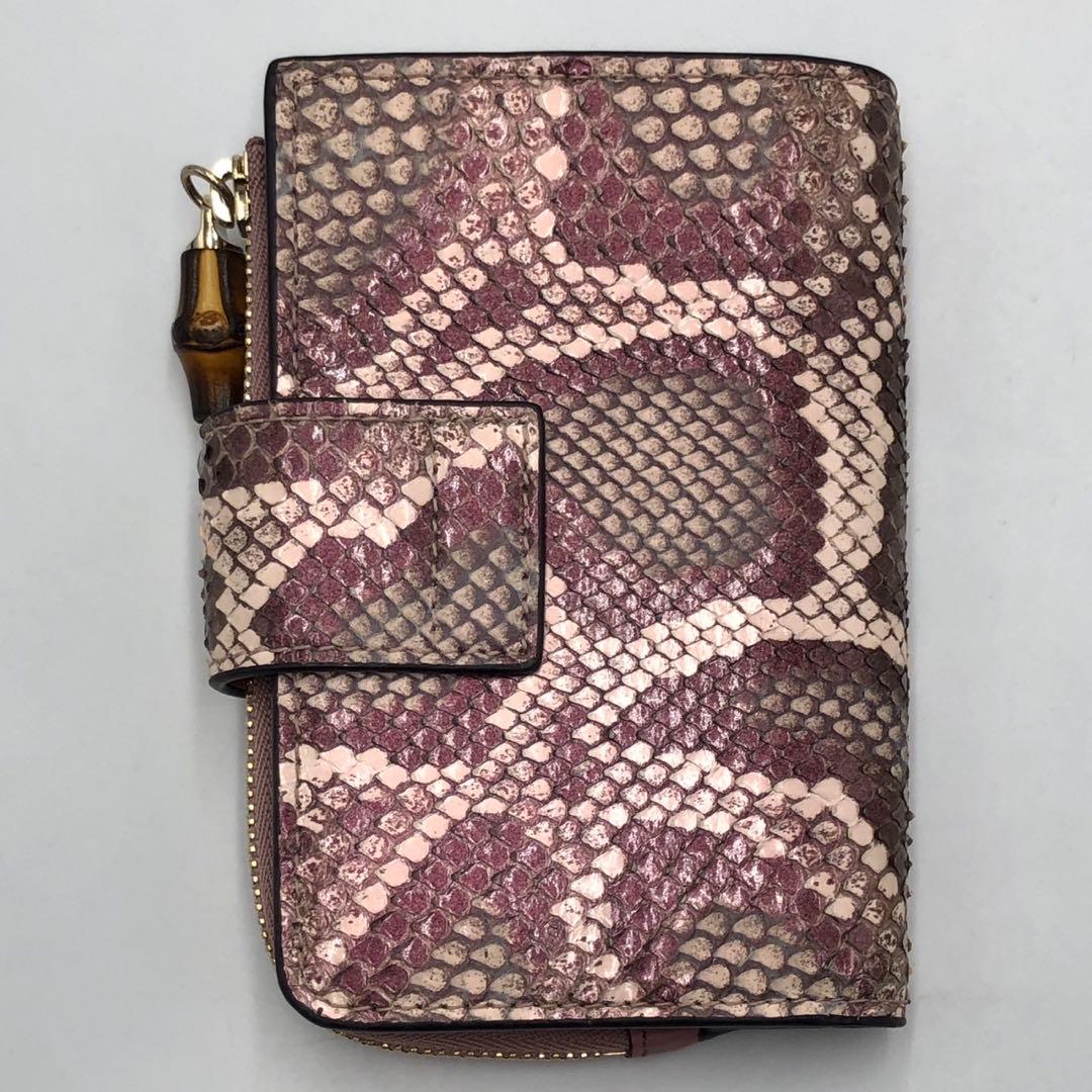 ［未使用］グッチ　パイソン　バンブー　ミディアムウォレット　739498