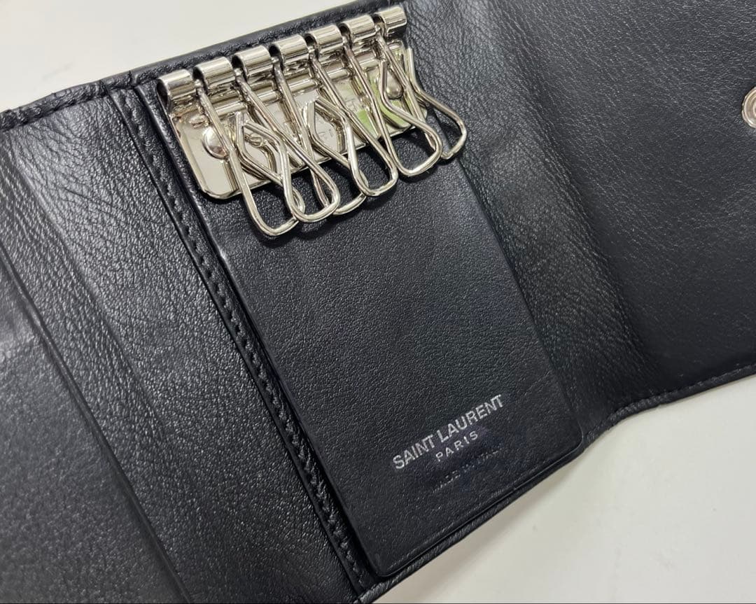 イブサンローラン　YSL 6連　キーケース　カード　黒　レザー　シルバー金具　箱