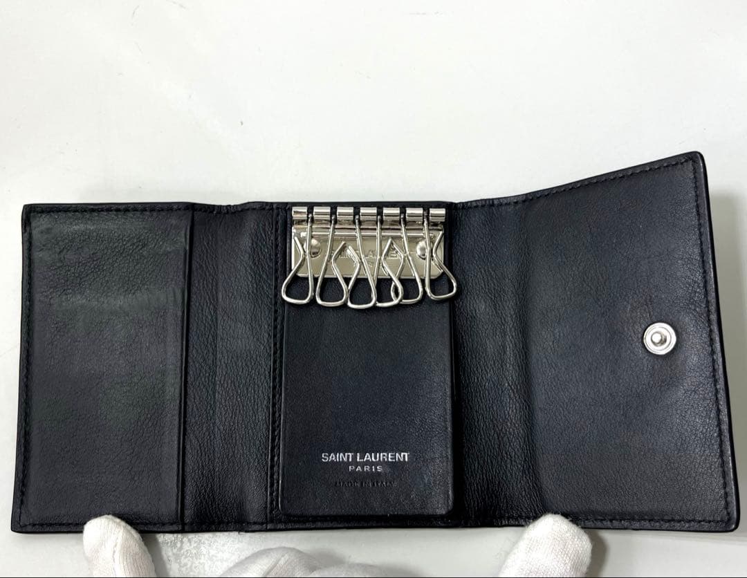 イブサンローラン　YSL 6連　キーケース　カード　黒　レザー　シルバー金具　箱