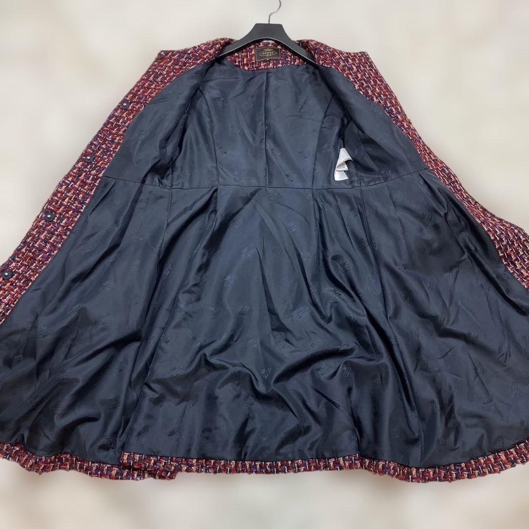 極美品 希少 トッカ ツイードコート Aライン モヘヤ 混 レッド Mサイズ相当