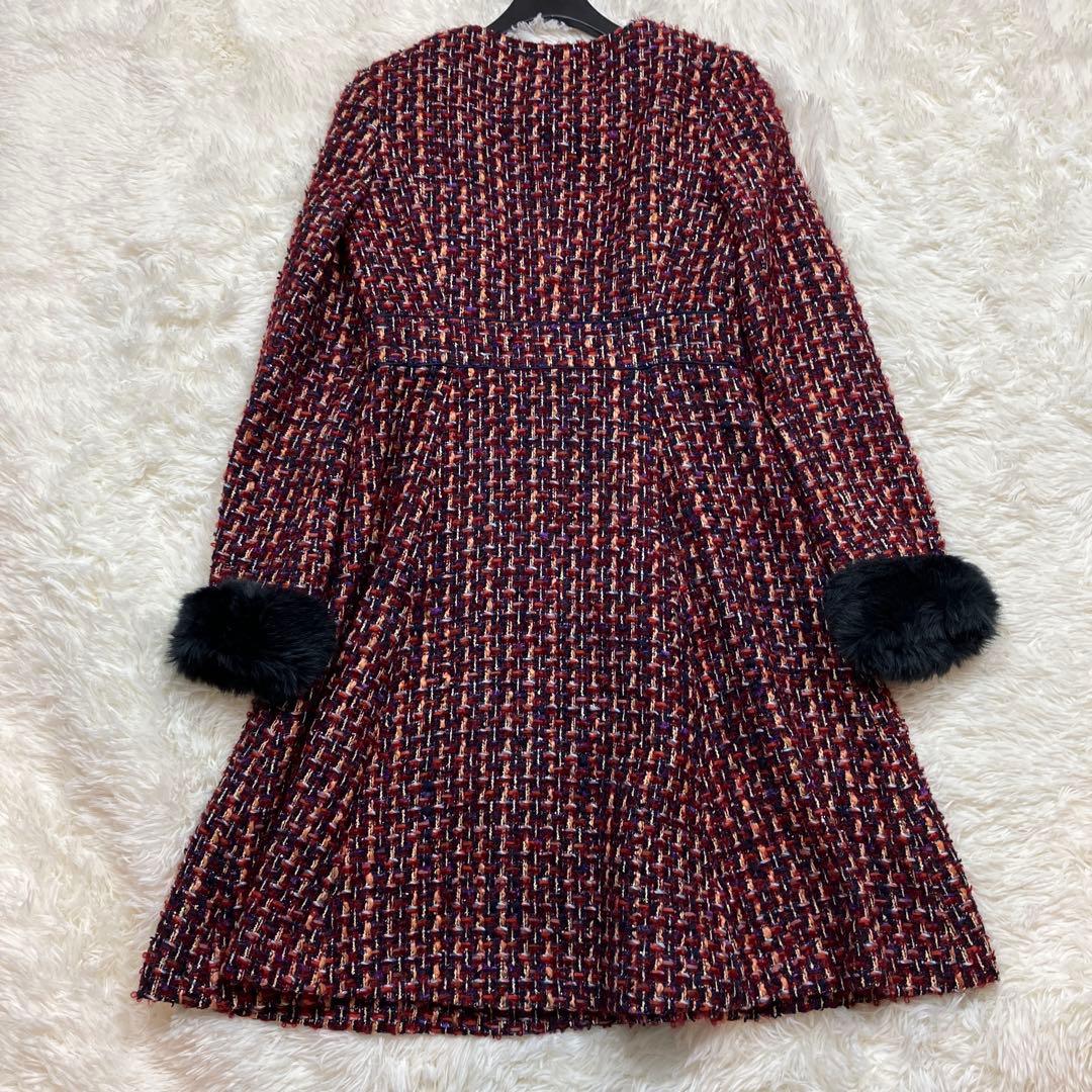 極美品 希少 トッカ ツイードコート Aライン モヘヤ 混 レッド Mサイズ相当