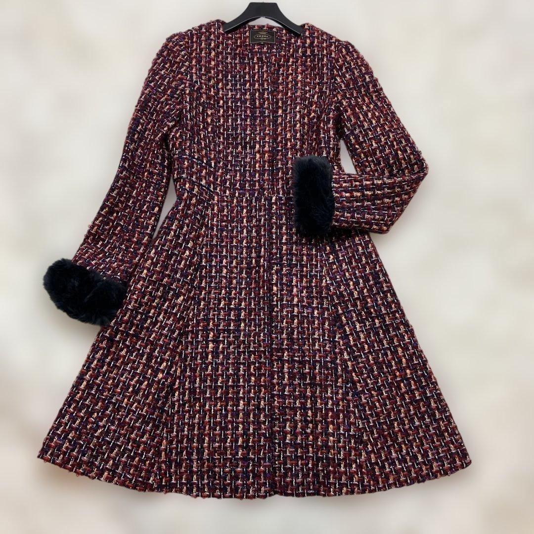 極美品 希少 トッカ ツイードコート Aライン モヘヤ 混 レッド Mサイズ相当