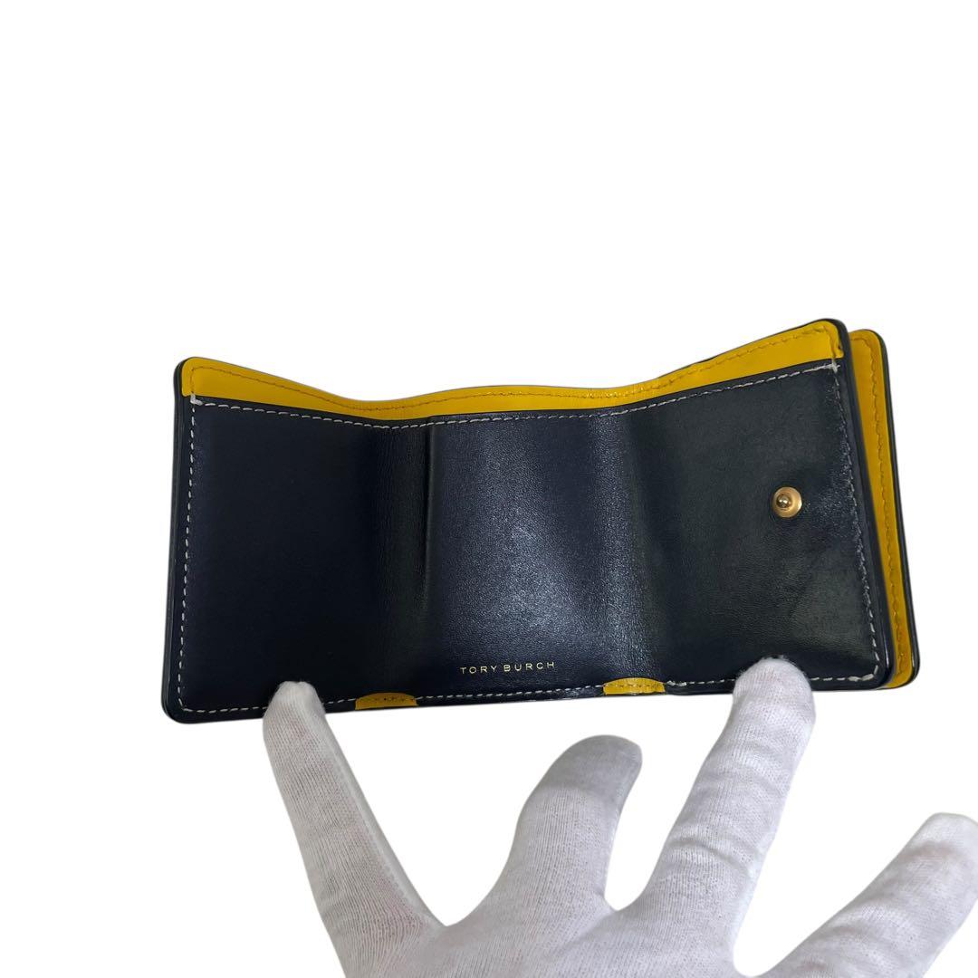 ⭐️美品 ⭐️トリーバーチ 三つ折り財布 ネイビー イエロー レザー キャンバス