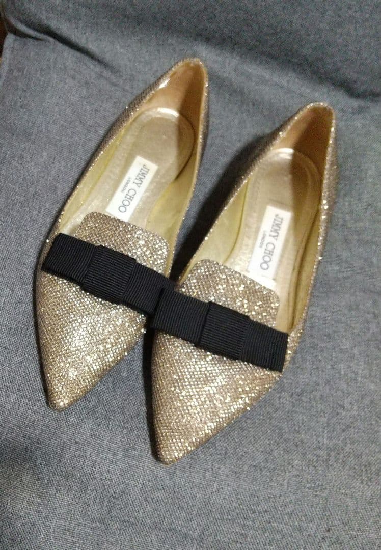 JIMMY CHOO ゴールド グリッター フラットシューズ 36.5 ラメ