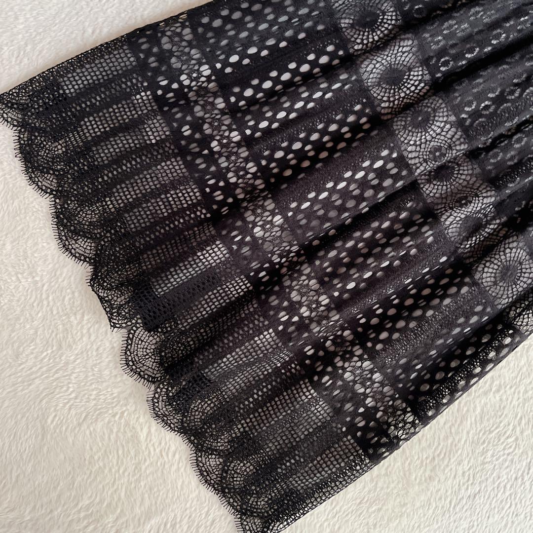 未使用✨グレースコンチネンタル クロシェレース ワンピース マキシ丈 ベルト 黒