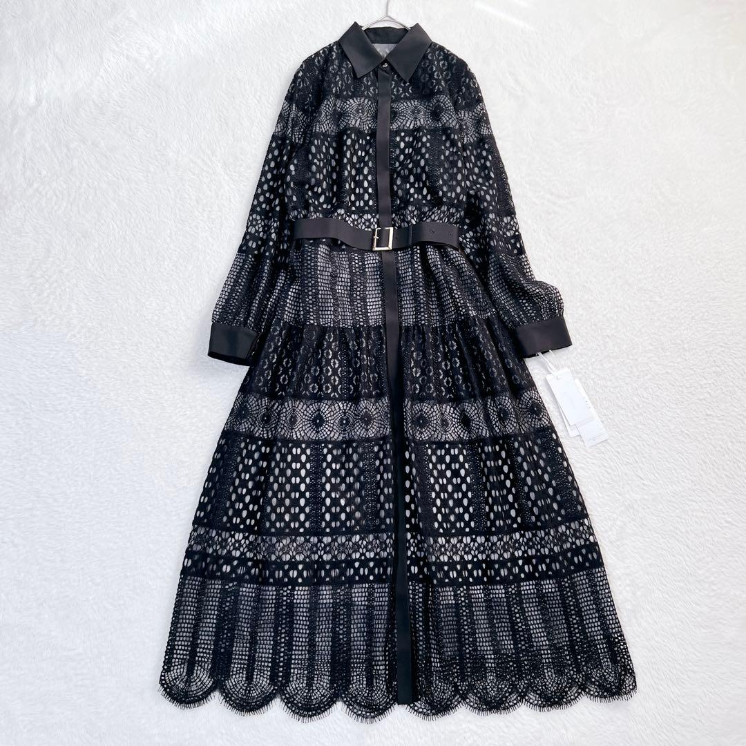 未使用✨グレースコンチネンタル クロシェレース ワンピース マキシ丈 ベルト 黒