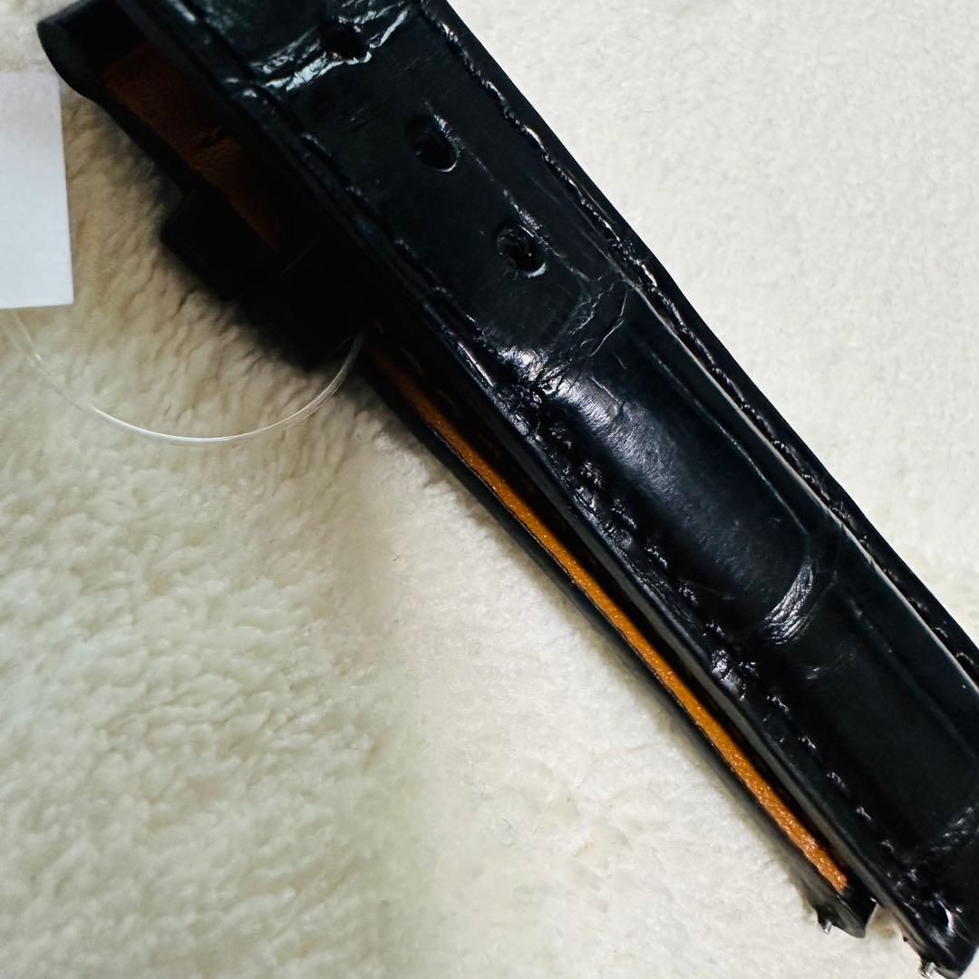 1002#18mm-16mmブラック★ スイス製★本物クロコダイルレザーベルト