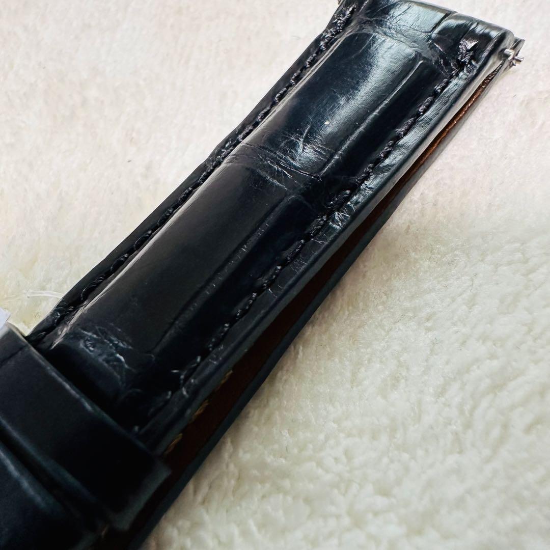 1002#18mm-16mmブラック★ スイス製★本物クロコダイルレザーベルト