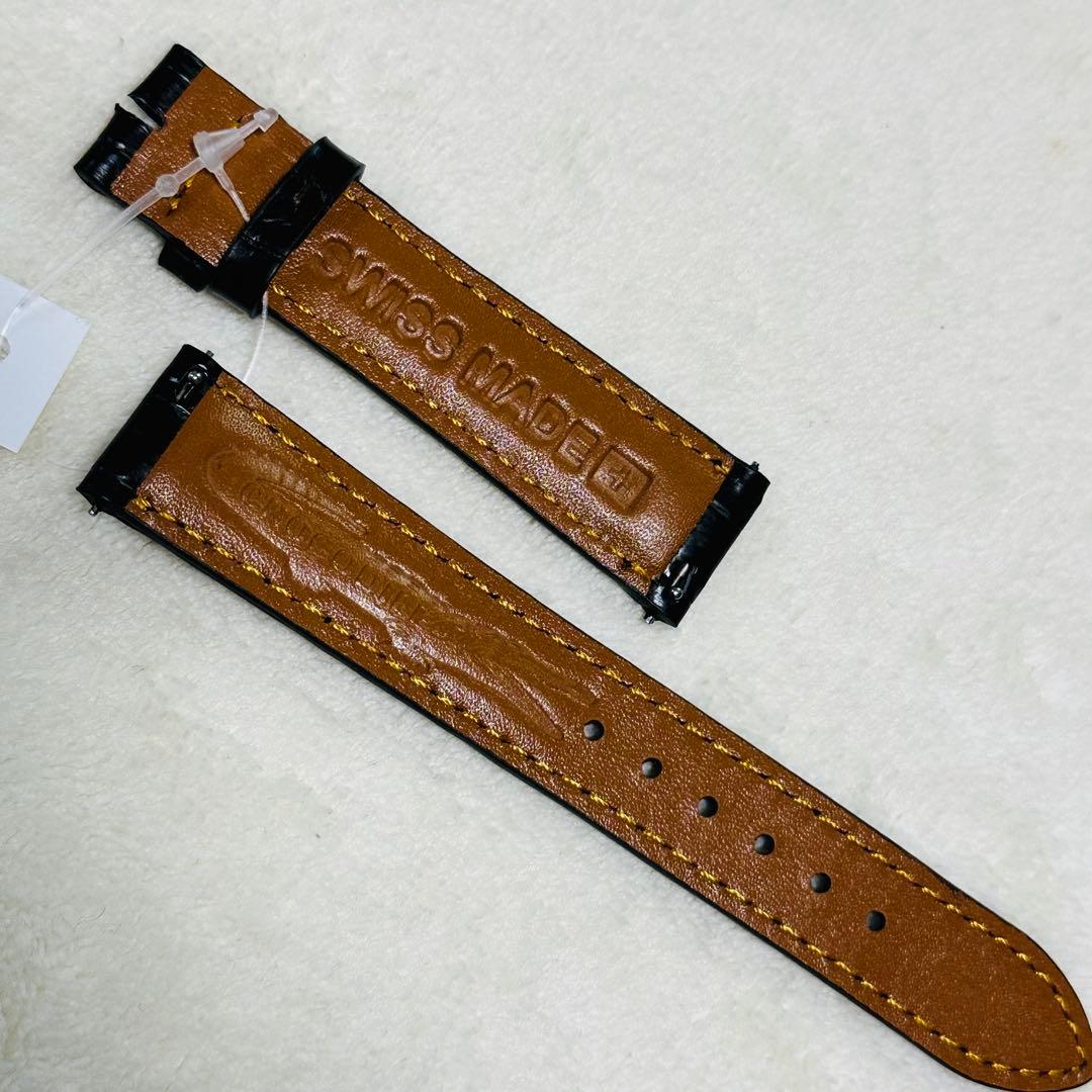 1002#18mm-16mmブラック★ スイス製★本物クロコダイルレザーベルト