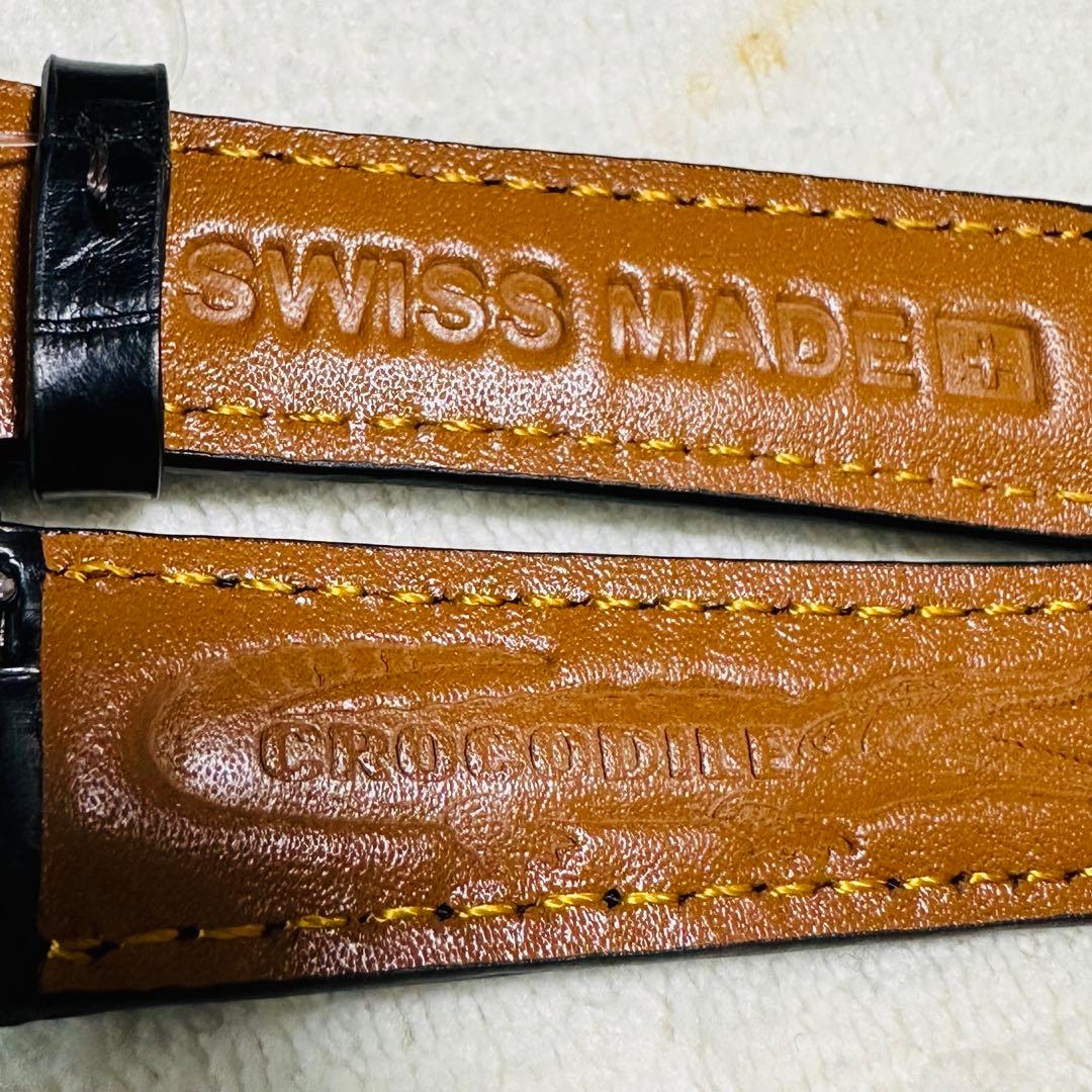 1002#18mm-16mmブラック★ スイス製★本物クロコダイルレザーベルト