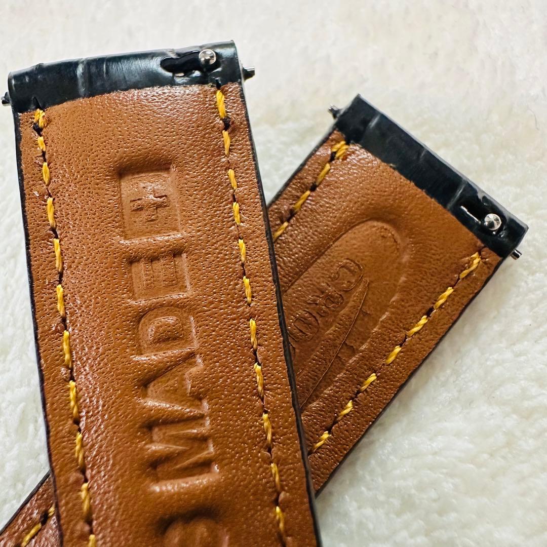 1002#18mm-16mmブラック★ スイス製★本物クロコダイルレザーベルト