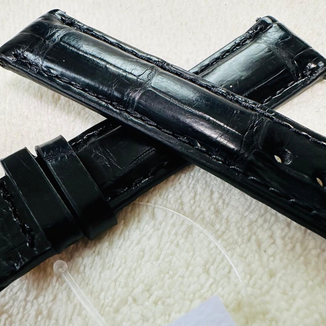 1002#18mm-16mmブラック★ スイス製★本物クロコダイルレザーベルト