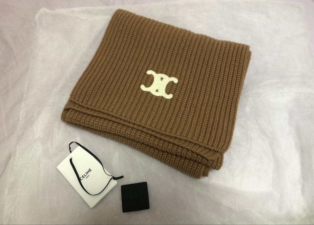 CELINE セリーヌ トリオンフ マフラー スカーフ　ブラウン　キャメル　茶色
