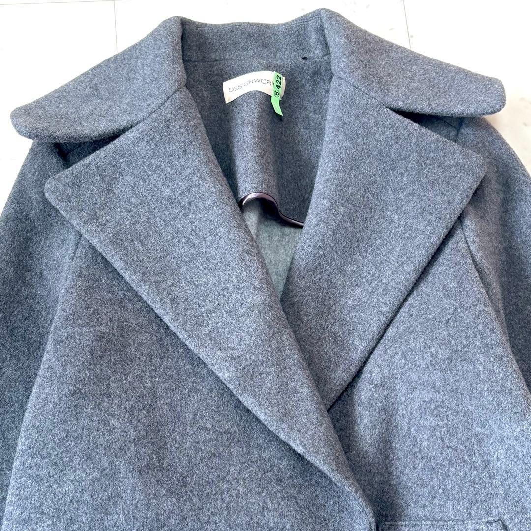 美品 デザインワークス　ウール混ビッグカラーコート　オーバーサイズ　38