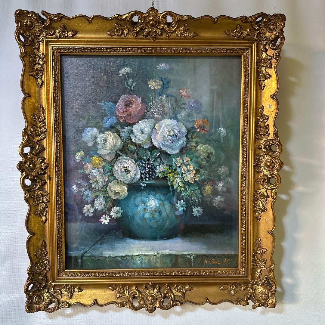 真作　肉筆　油彩　絵画　イタリア製額縁ルノアール風