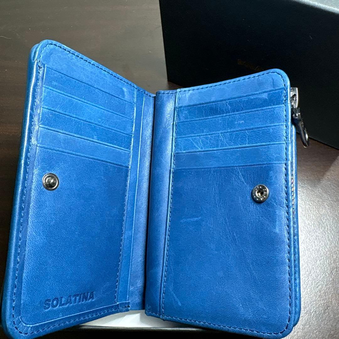 SOLATINA 革財布 箱付き 未使用 二つ折り財布 ブルー ソラチナ