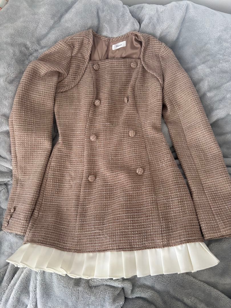 Darich プリーツドッキングツイードミニワンピース Fサイズ