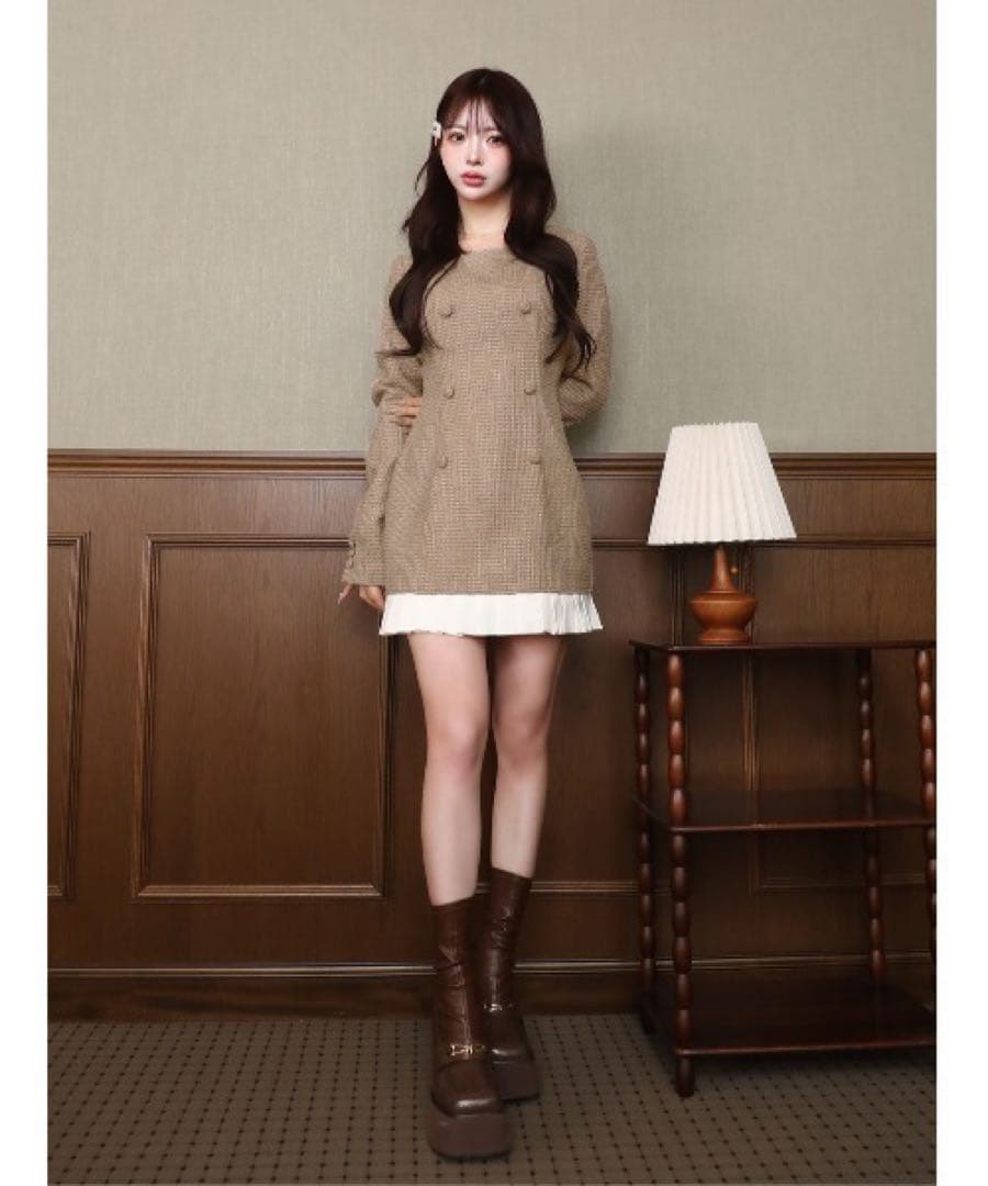 Darich プリーツドッキングツイードミニワンピース Fサイズ