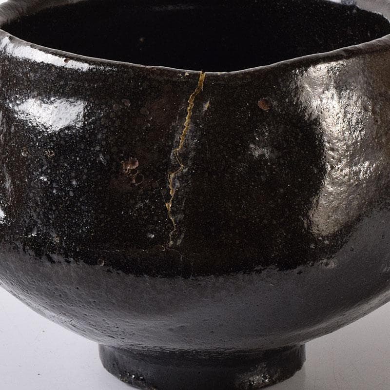 茶道具　九代　楽吉左衛門　了入造　黒楽茶碗　仕覆付　共箱　V　7571