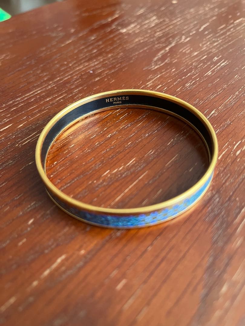 HERMÈS エルメス エナメルバングル ブレスレット ゴールド×ブルー