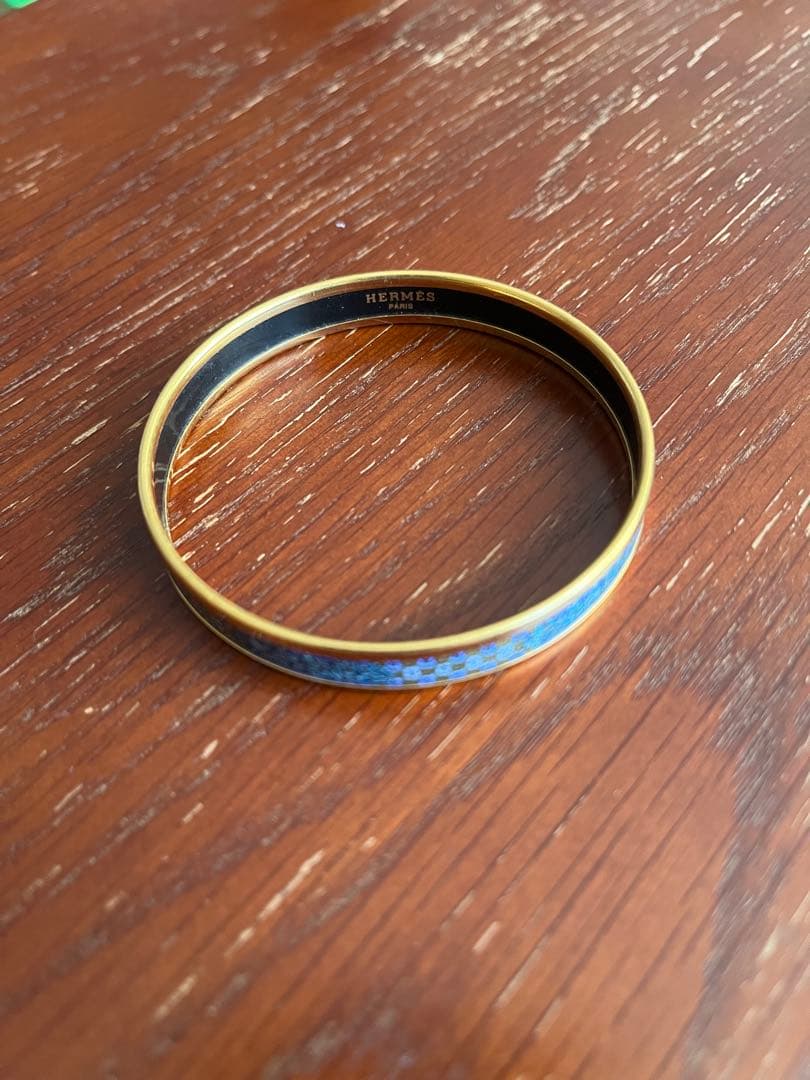 HERMÈS エルメス エナメルバングル ブレスレット ゴールド×ブルー