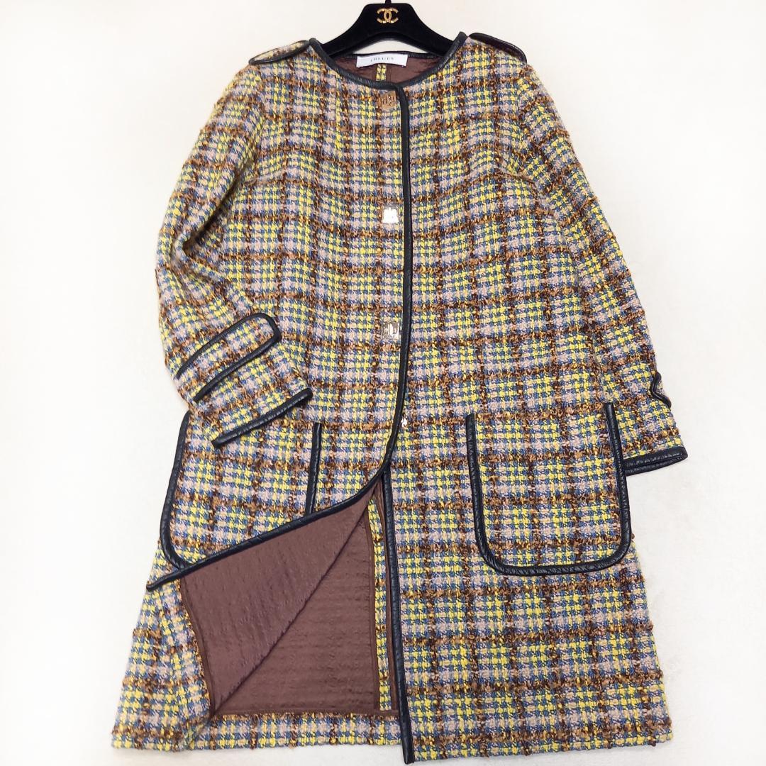 美品✨大きいサイズ MaxMara サイズ44 ノーカラーツイードコート