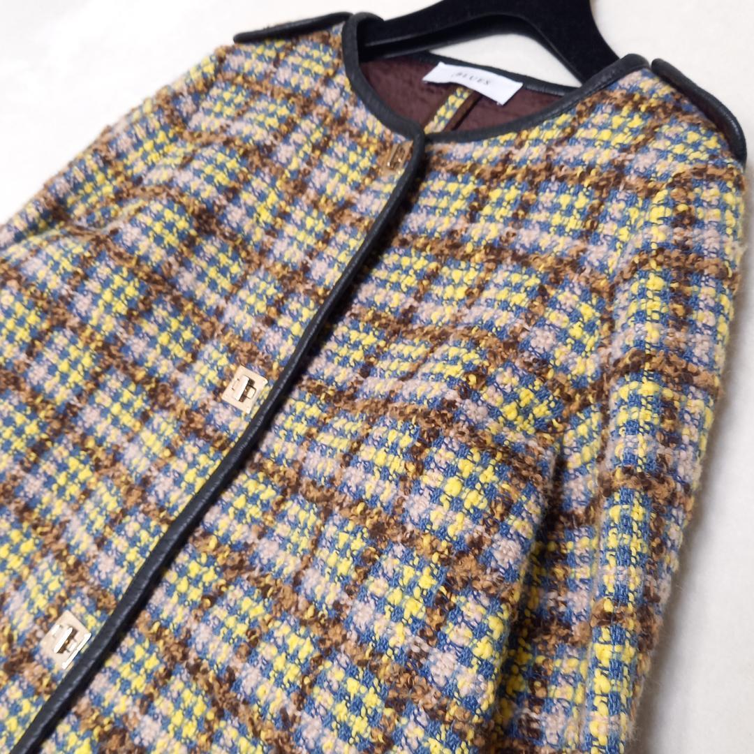 美品✨大きいサイズ MaxMara サイズ44 ノーカラーツイードコート