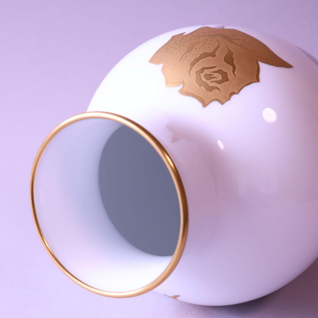 皇室御用達 大倉陶園 金蝕バラ 花瓶 箱付 OKURA 金彩 花器 花生 薔薇