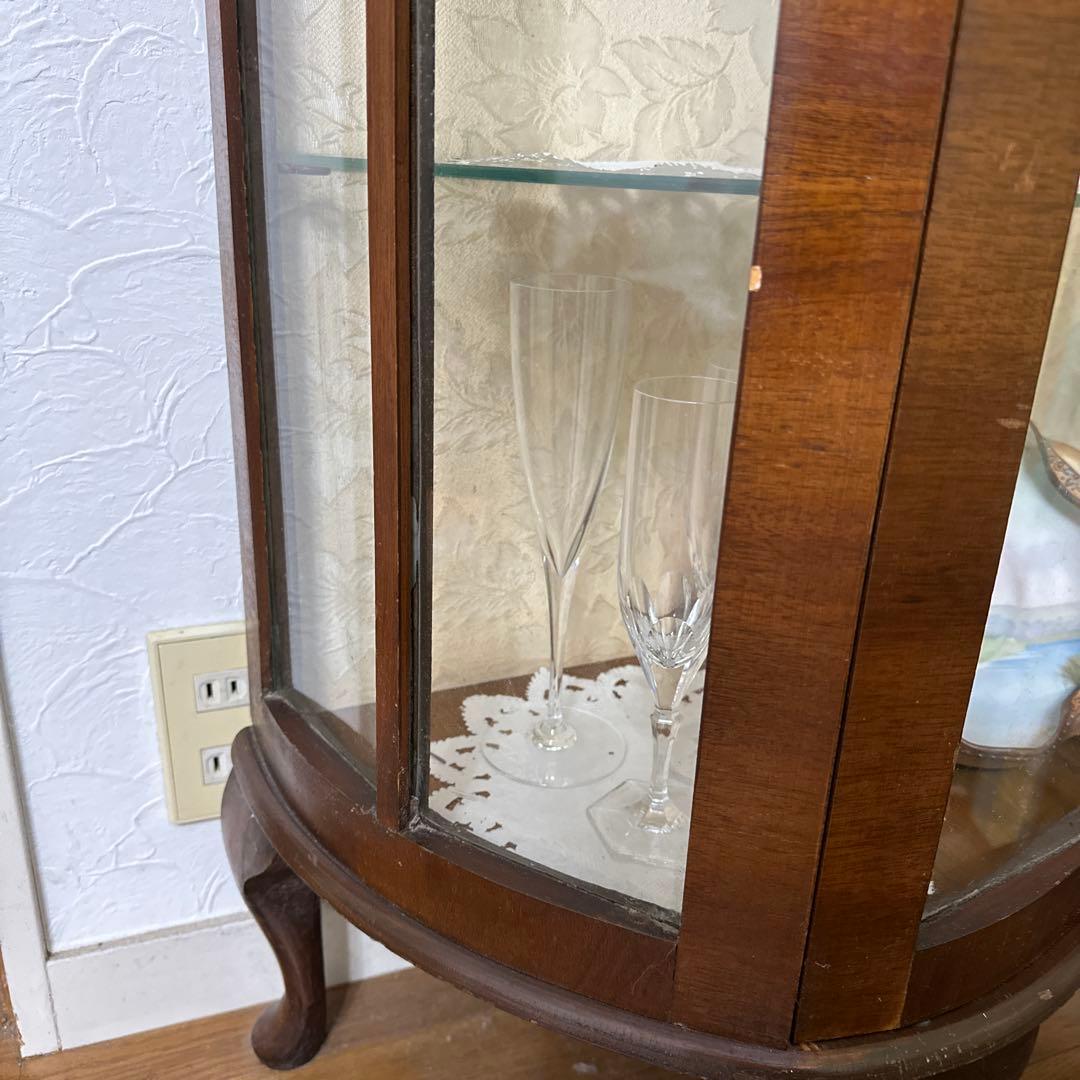 アンティーク　木製ガラスキャビネット 3段