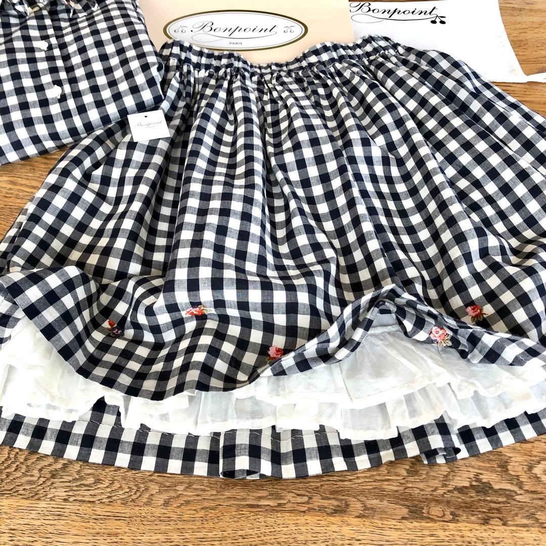 Bonpoint♡ ギンガムチェック 刺繍スカート 14A