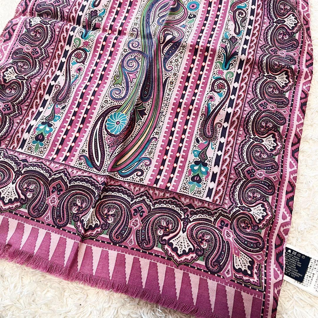 エトロ　シルク　ウール　 ストール　ペイズリー　くすみピンク