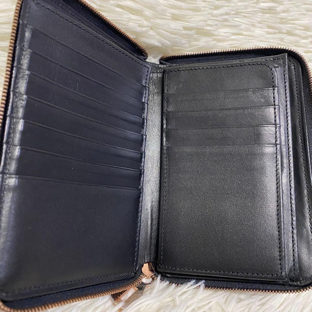 【美品✨】ITTI レザー 二つ折り財布 ラウンドファスナー 大容量 黒