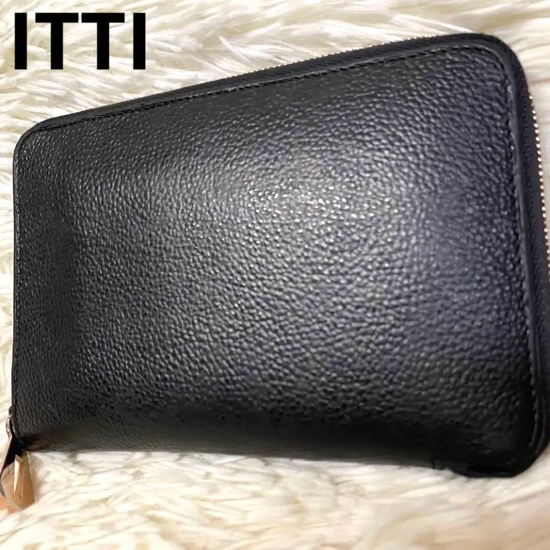 【美品✨】ITTI レザー 二つ折り財布 ラウンドファスナー 大容量 黒