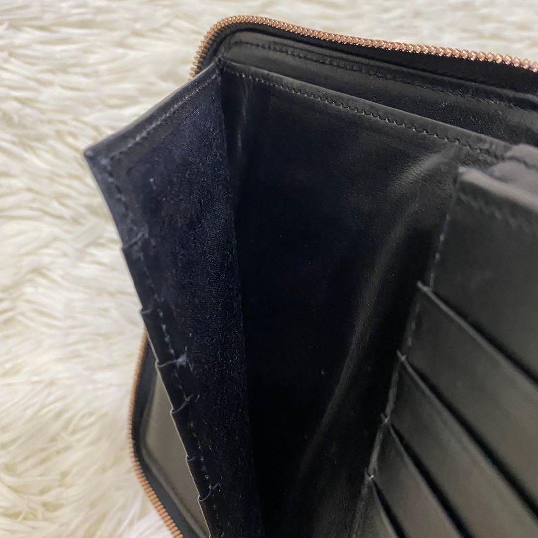 【美品✨】ITTI レザー 二つ折り財布 ラウンドファスナー 大容量 黒