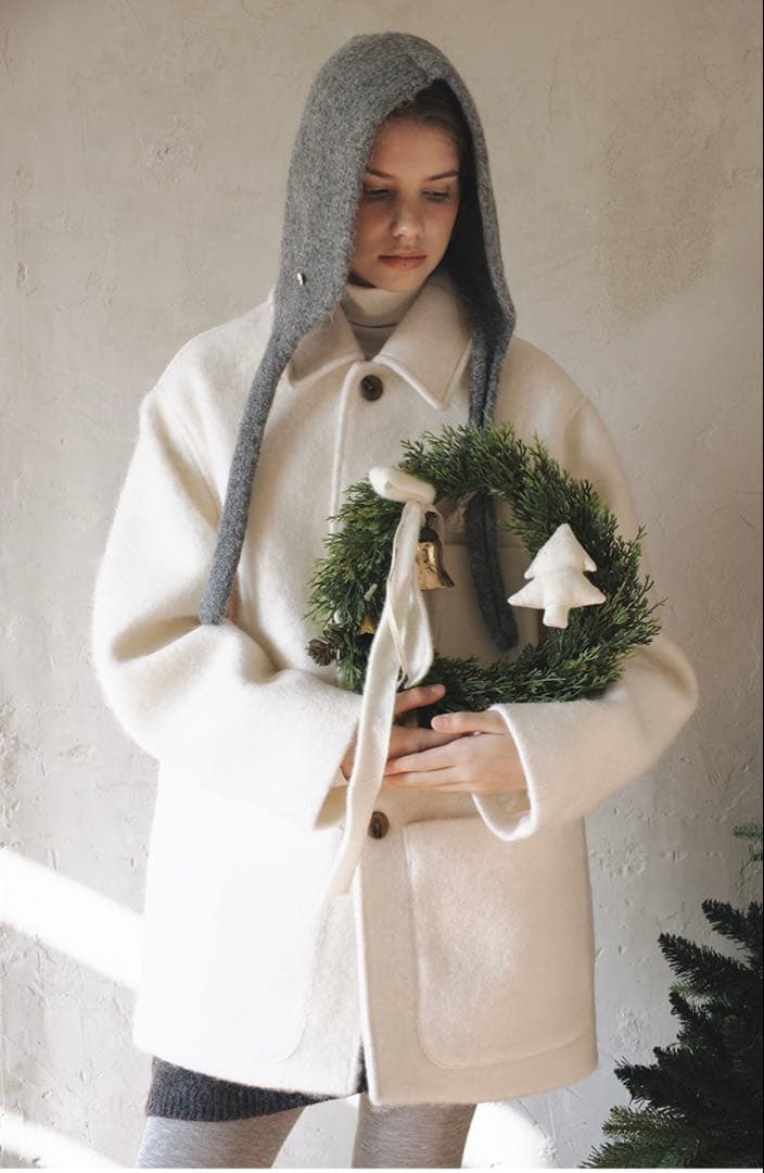 【新品】MUSINSA LAMINEZ ムシンサ ヘアリーハーフコート 白