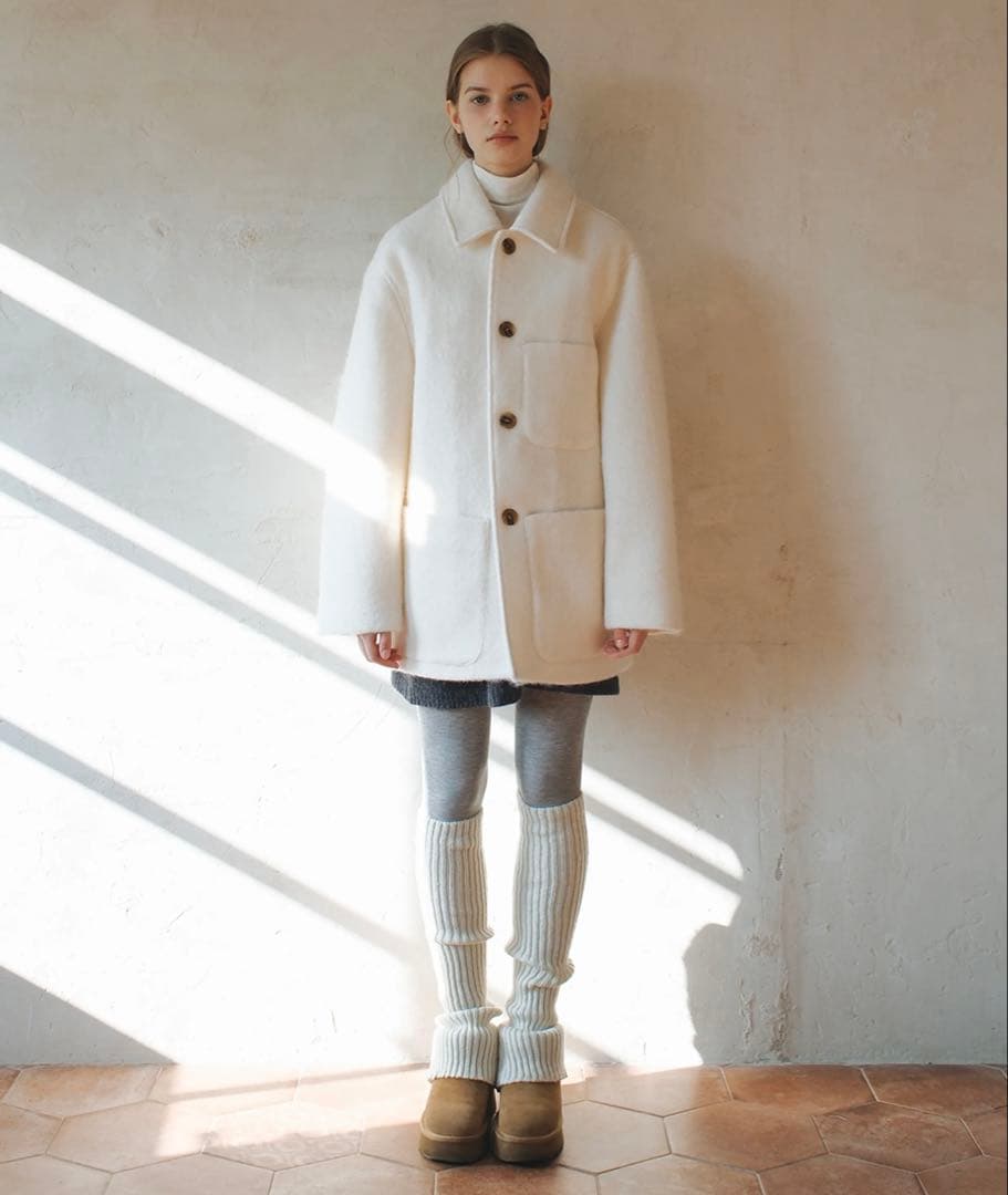 【新品】MUSINSA LAMINEZ ムシンサ ヘアリーハーフコート 白