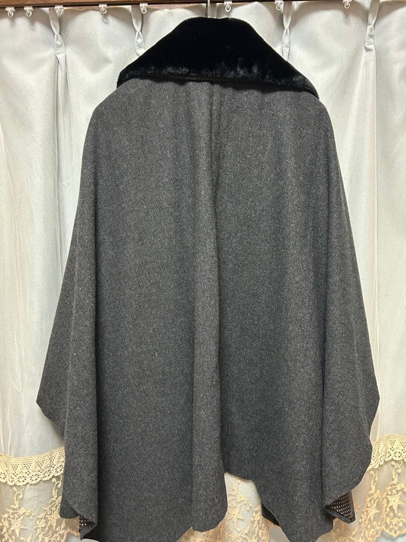 hiromichi nakano 着物 和装ポンチョ ダークグレー ファー付き