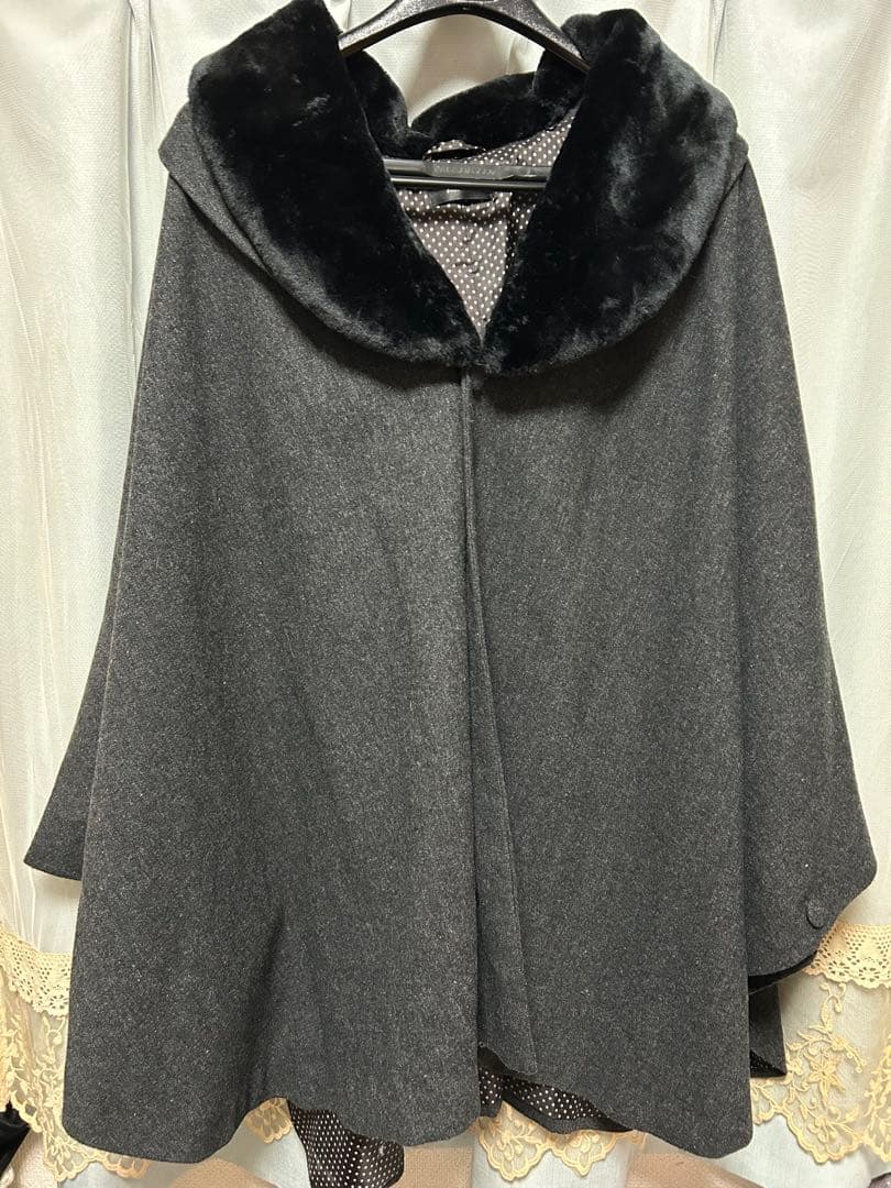 hiromichi nakano 着物 和装ポンチョ ダークグレー ファー付き
