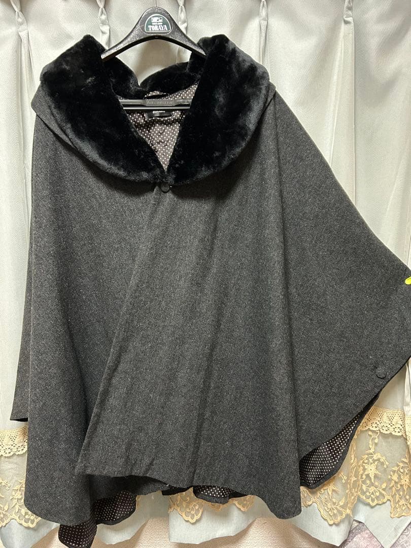 hiromichi nakano 着物 和装ポンチョ ダークグレー ファー付き