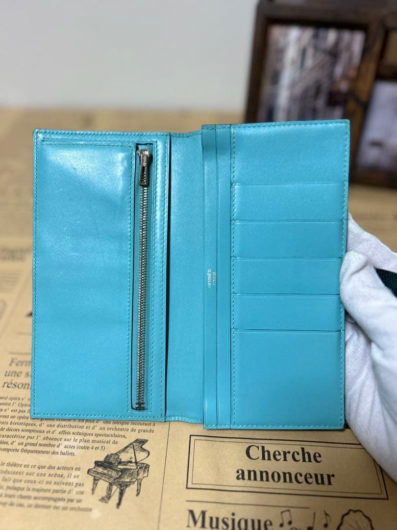 エルメス ベアン スフレ リザード タデラクト 長財布 ブルーアトゥール