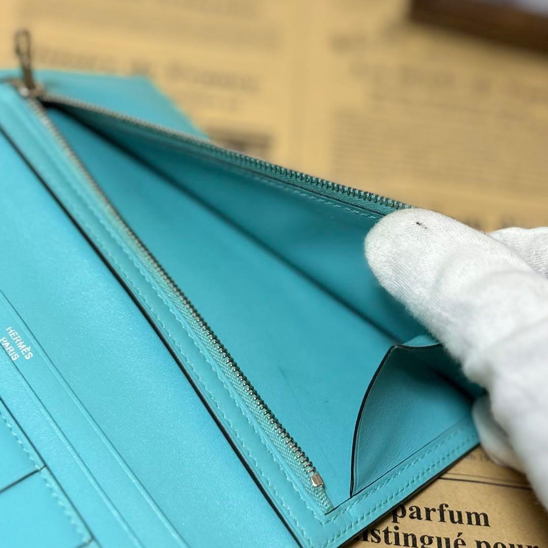 エルメス ベアン スフレ リザード タデラクト 長財布 ブルーアトゥール