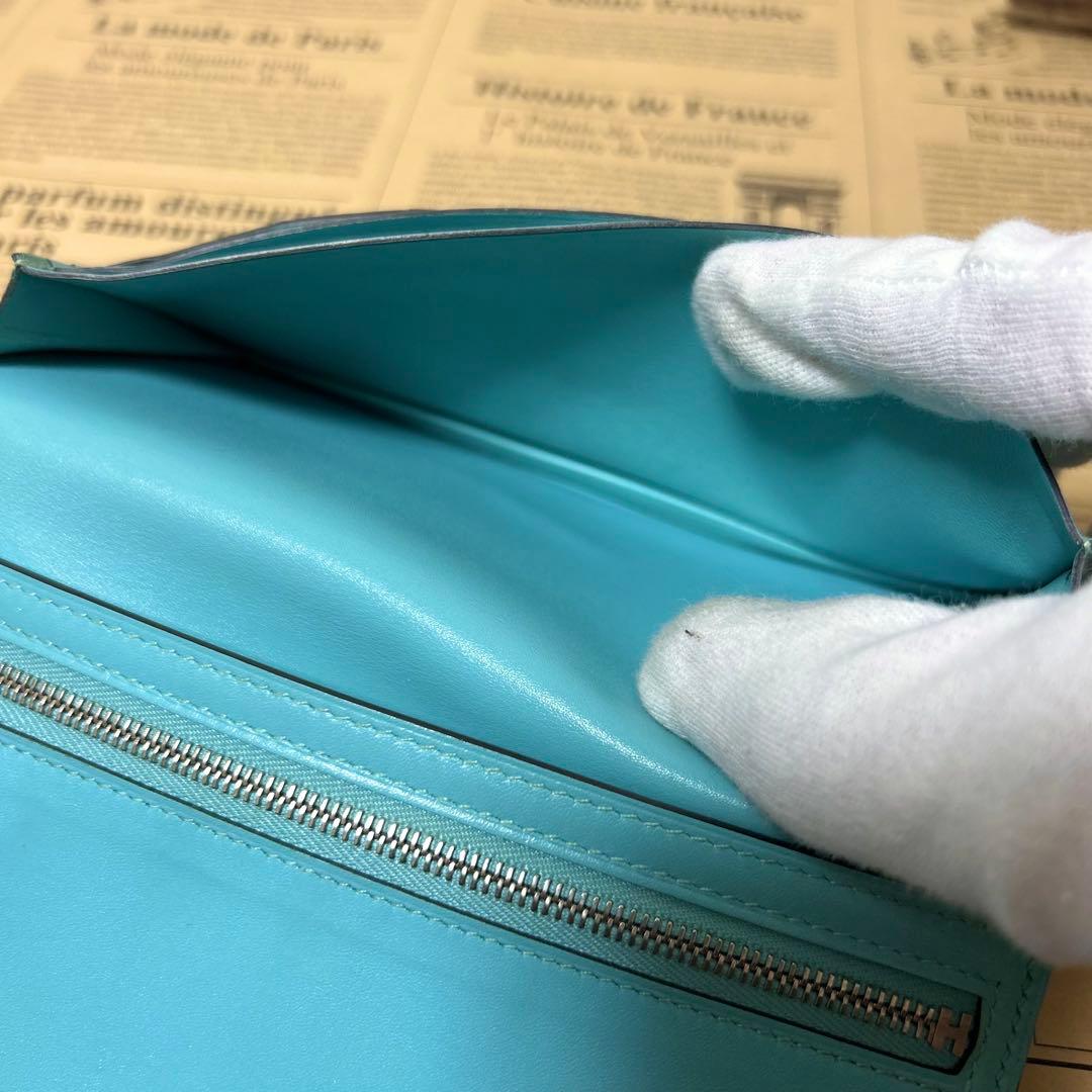 エルメス ベアン スフレ リザード タデラクト 長財布 ブルーアトゥール