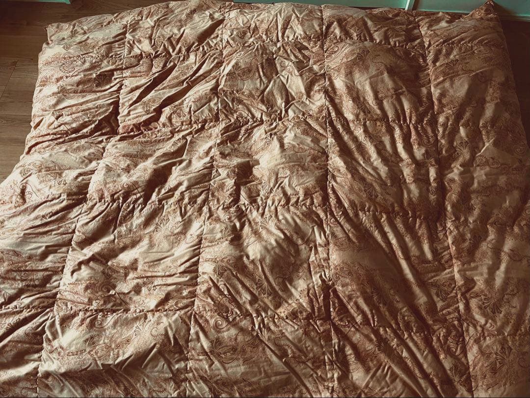 羽毛柄掛け布団 約190x210cm ホワイトグースダウン　ダブルサイズ　羽布団