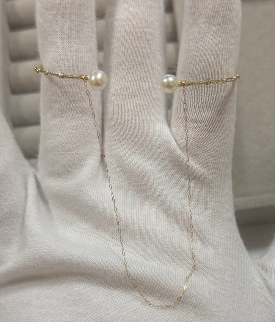 lee　K18バングル　淡水真珠　18金　ブレスレット　ハート