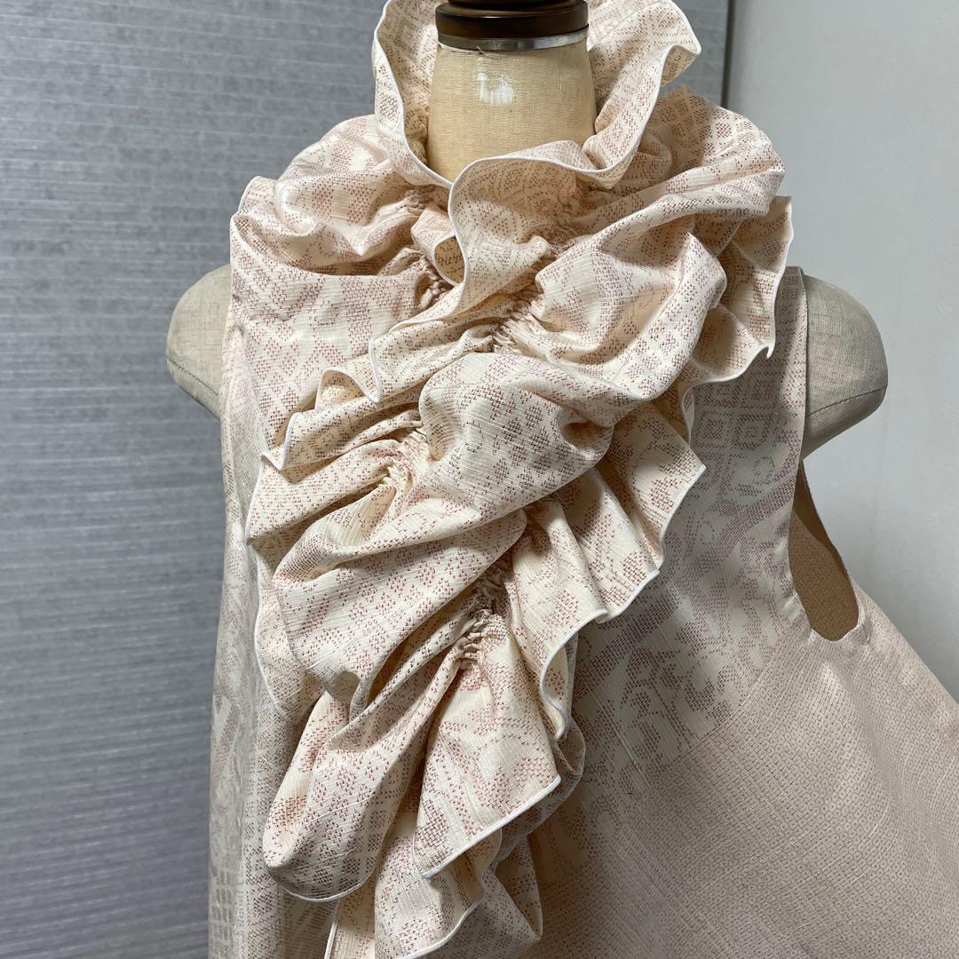 着物ワンピーステントラインマキシ丈《20》塩沢紬・結城紬・白大島紬等 L〜くらい