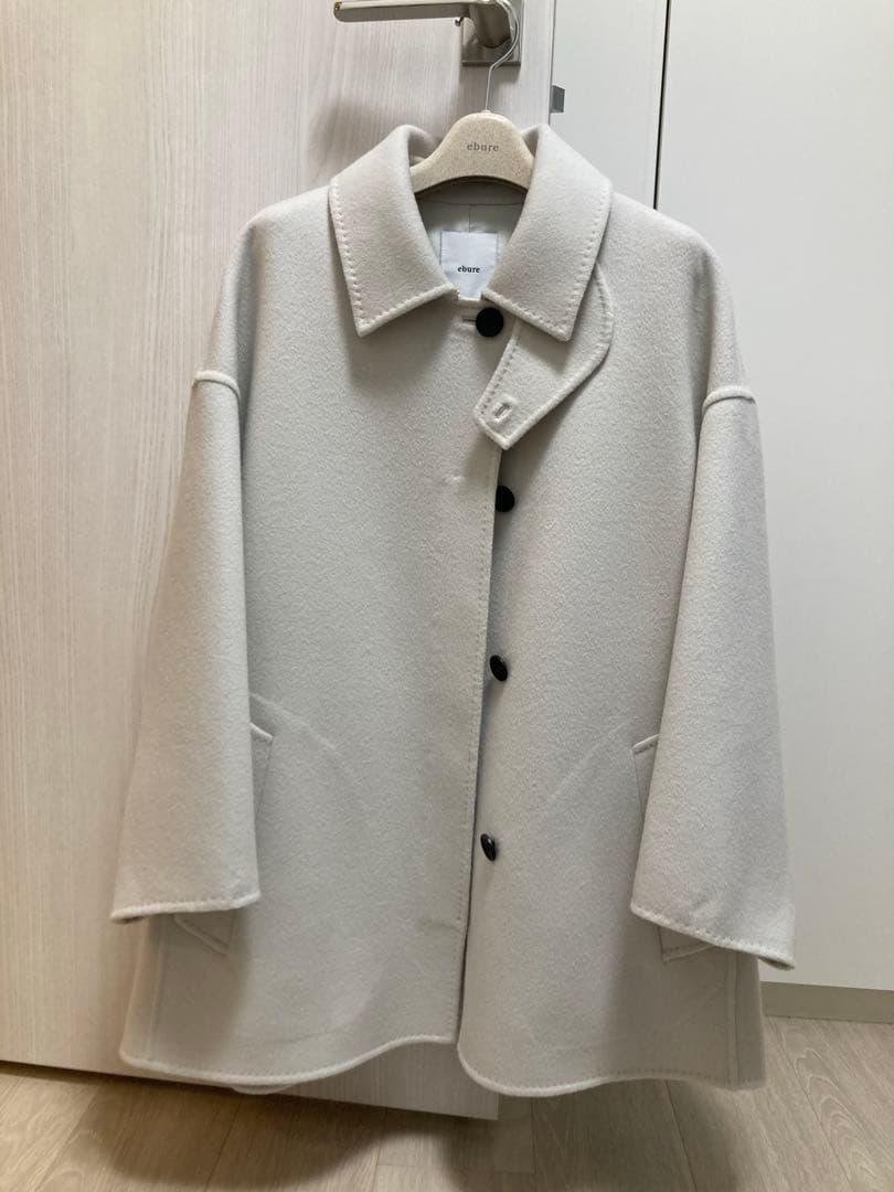 ebureエブール リュクスシャルムビーバーステンカラーショートコートアイボリー
